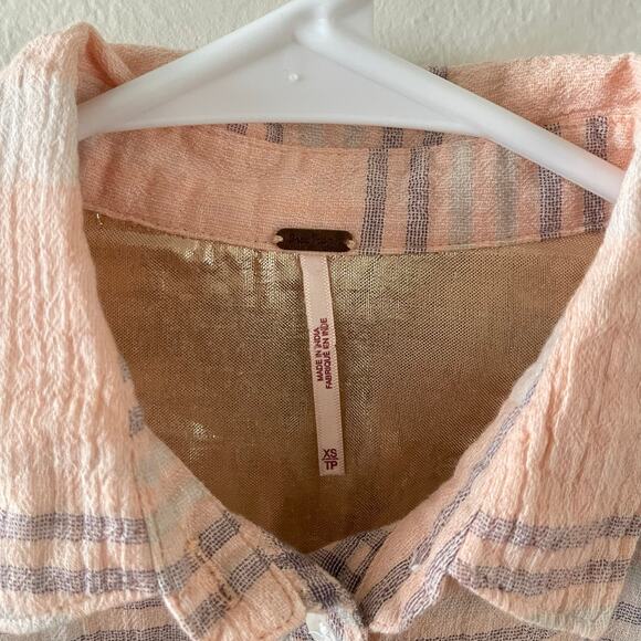 Free People Cutie Plaid Button-Up Shirt Womens XS Peachy Casual Cropped Top - Picture 5 of 8
